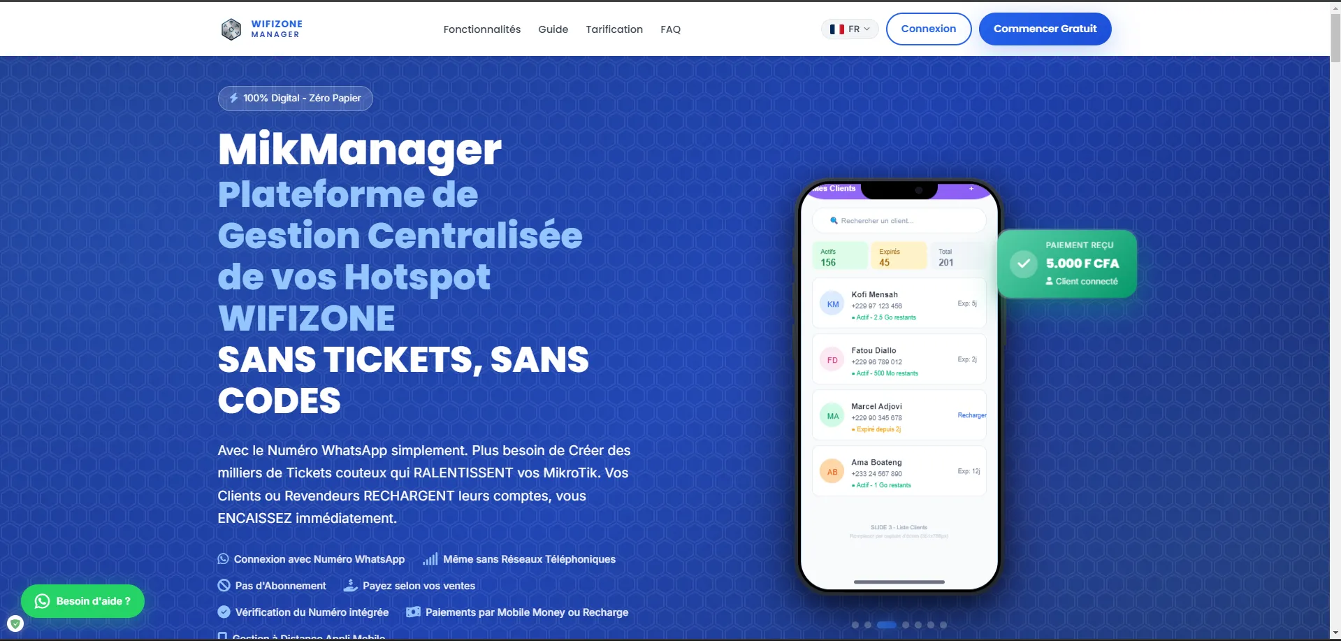 Landing page WifiZone MikManager plateforme de gestion centralisee de hotspots WiFi
